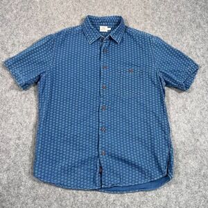 Faherty‎ Brand Indigo Dyed Geometric Playa Short Sleeve Shirt Men's Size Large